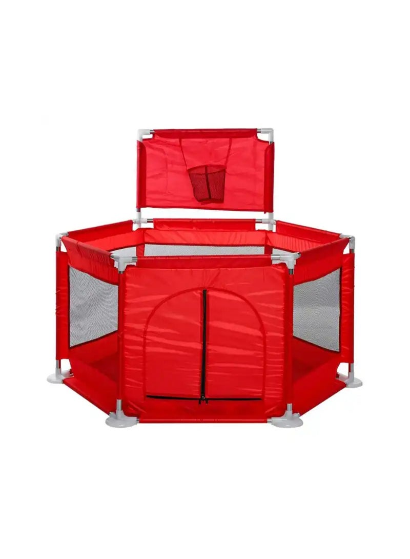 Large Hexagon Baby Playpen with Basketball Hoop - Safe Indoor/Outdoor Breathable Mesh Activity Centre & Safety Fence for Toddlers (130x70cm) - Without balls - Image 1